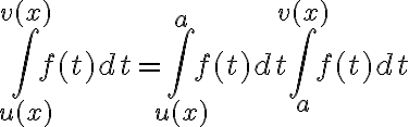 $\int_{u(x)}^{v(x)}f(t)dt=\int_{u(x)}^a f(t)dt + \int_a^{v(x)}f(t)dt$