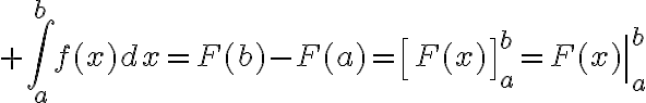 $\int_a^bf(x)dx=F(b)-F(a)=\left[F(x)\right]_a^b=\left.F(x)\right|_a^b$